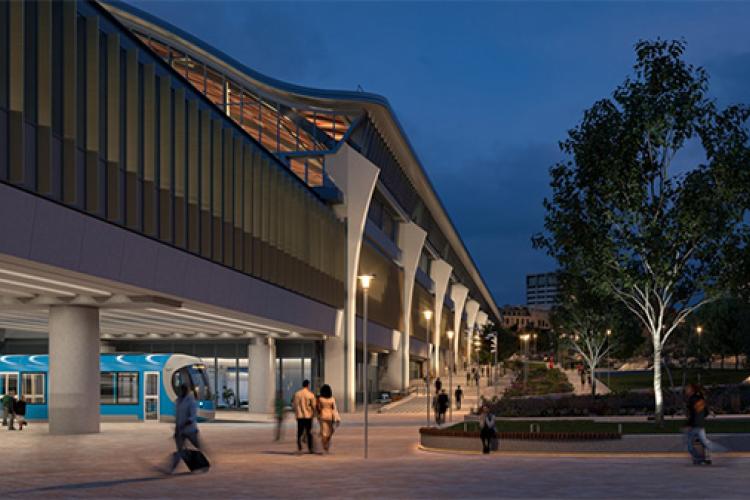 Visualisation showing a tram passing under the new Curzon Street station Visualisation showing a tram passing under the new Curzon Street station