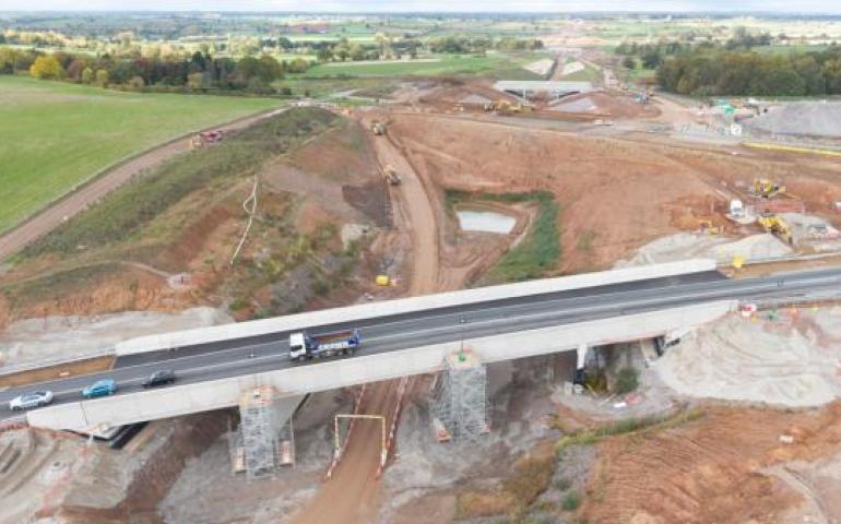 Fosse Way (B4455) and Offchurch Greenway bridges near Leamington Spa, Warwickshire